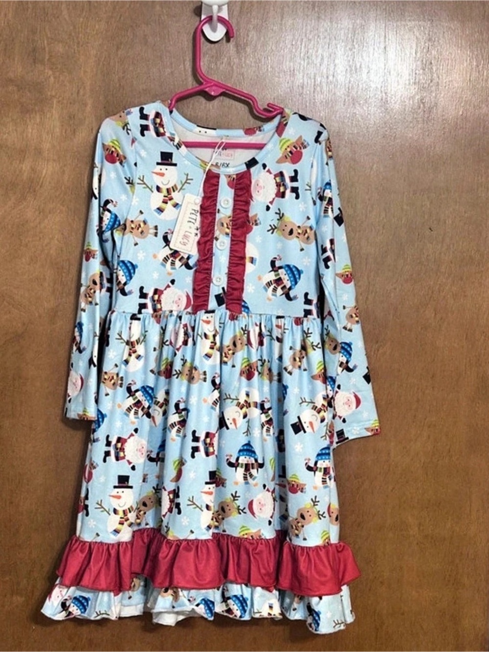 Pete + Lucy Kids Christmas Print Ruffle Dress
